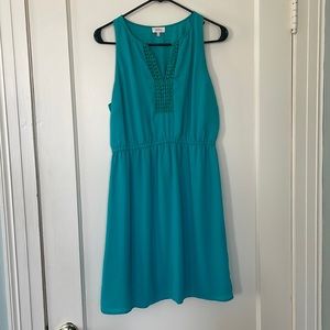 Teal Summer Dress with Neckline Detail, Size M